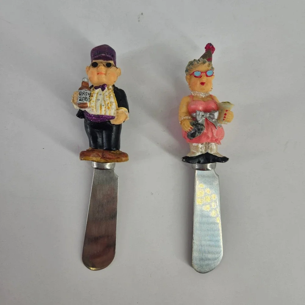 Boston Warehouse Party People Cheese Spreaders Set of 2 Stainless New Years Eve
